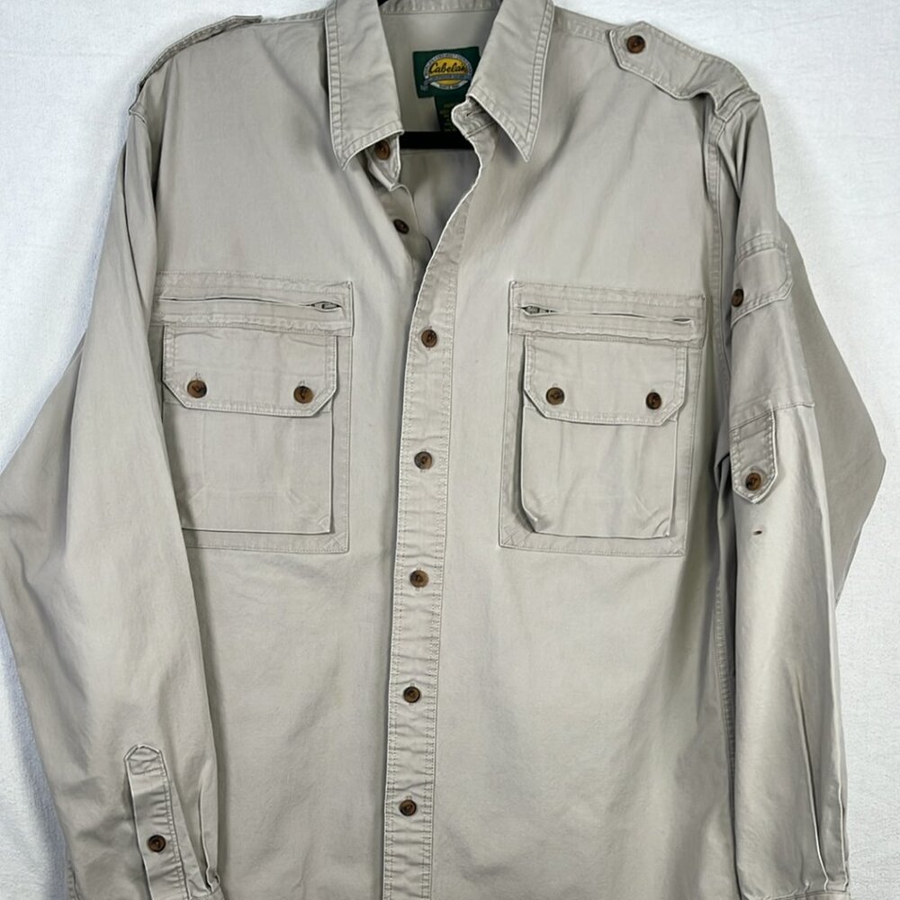 Cabelas‎ Utility Hunting Fishing Shirt SZ LG Outdoors Sports Pockets Roll Sleeve